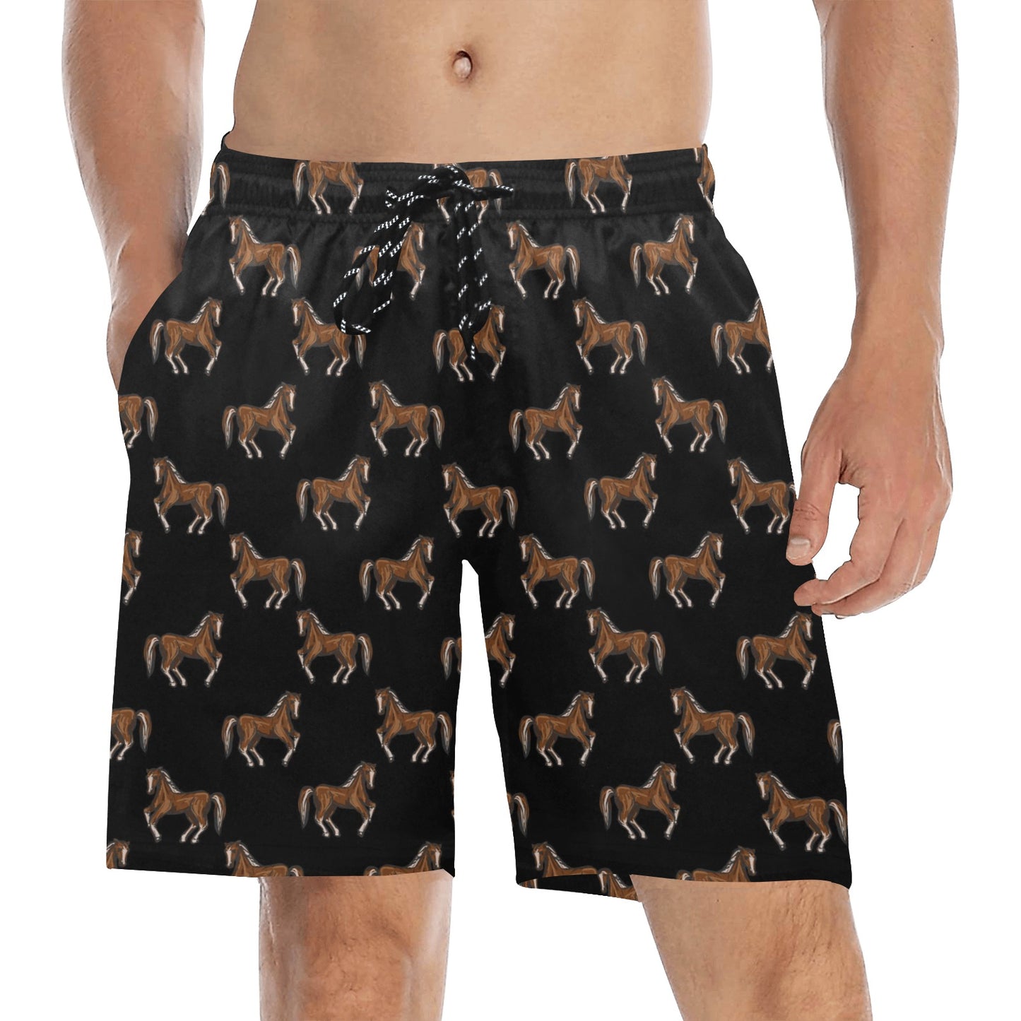 Horse Print Design LKS3010 Men's Swim Trunks Beach Shorts