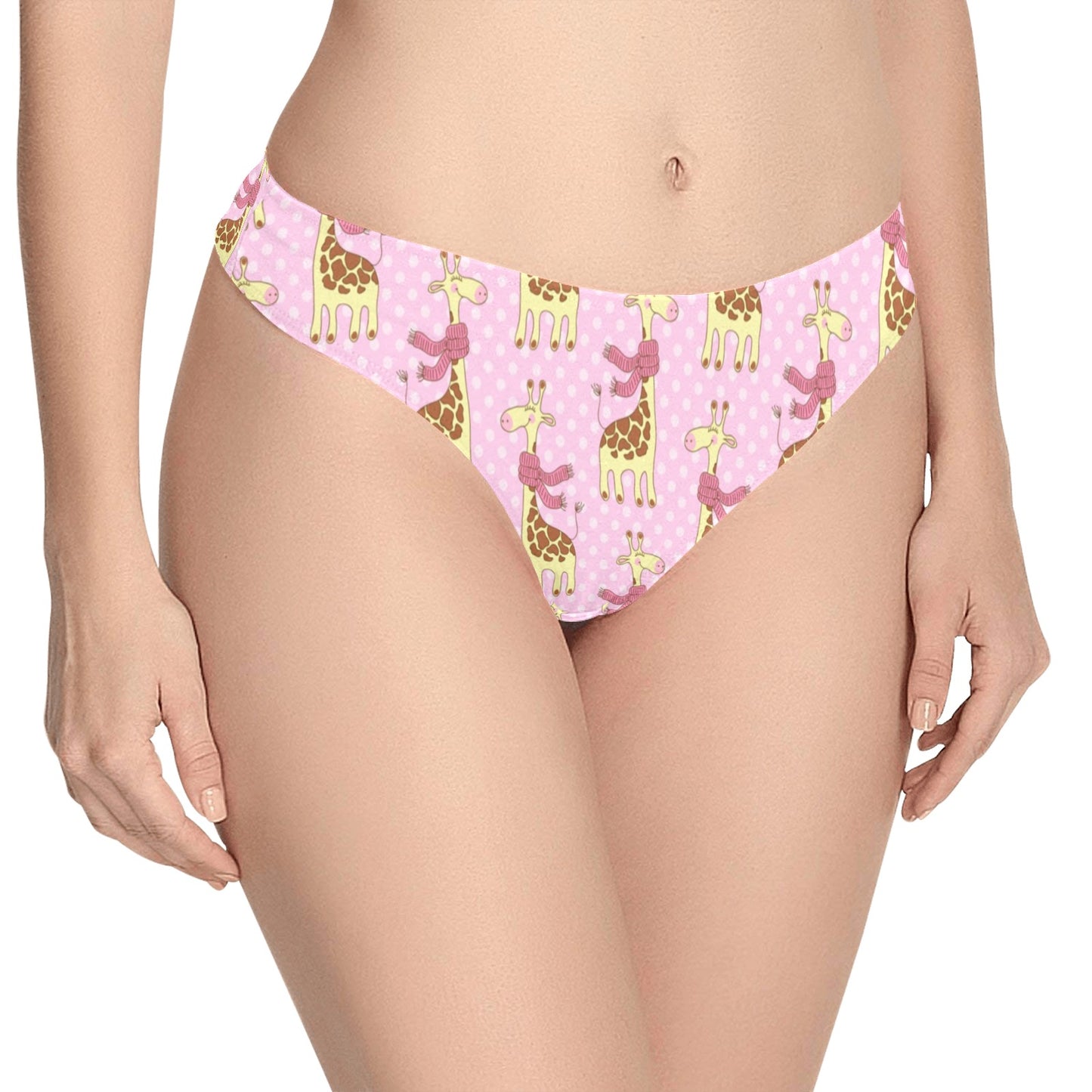Giraffe Cute Pink Polka Dot Print Women's Thongs