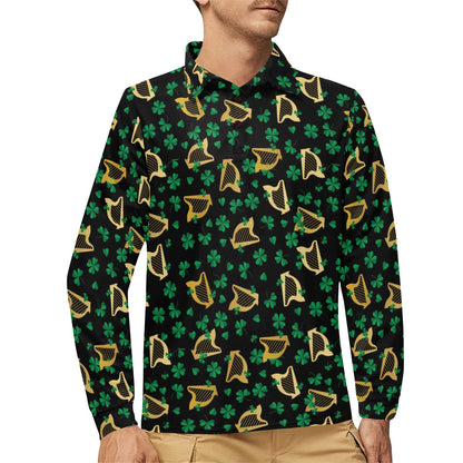 Harp Print Design LKS402 Long Sleeve Polo Shirt For Men's