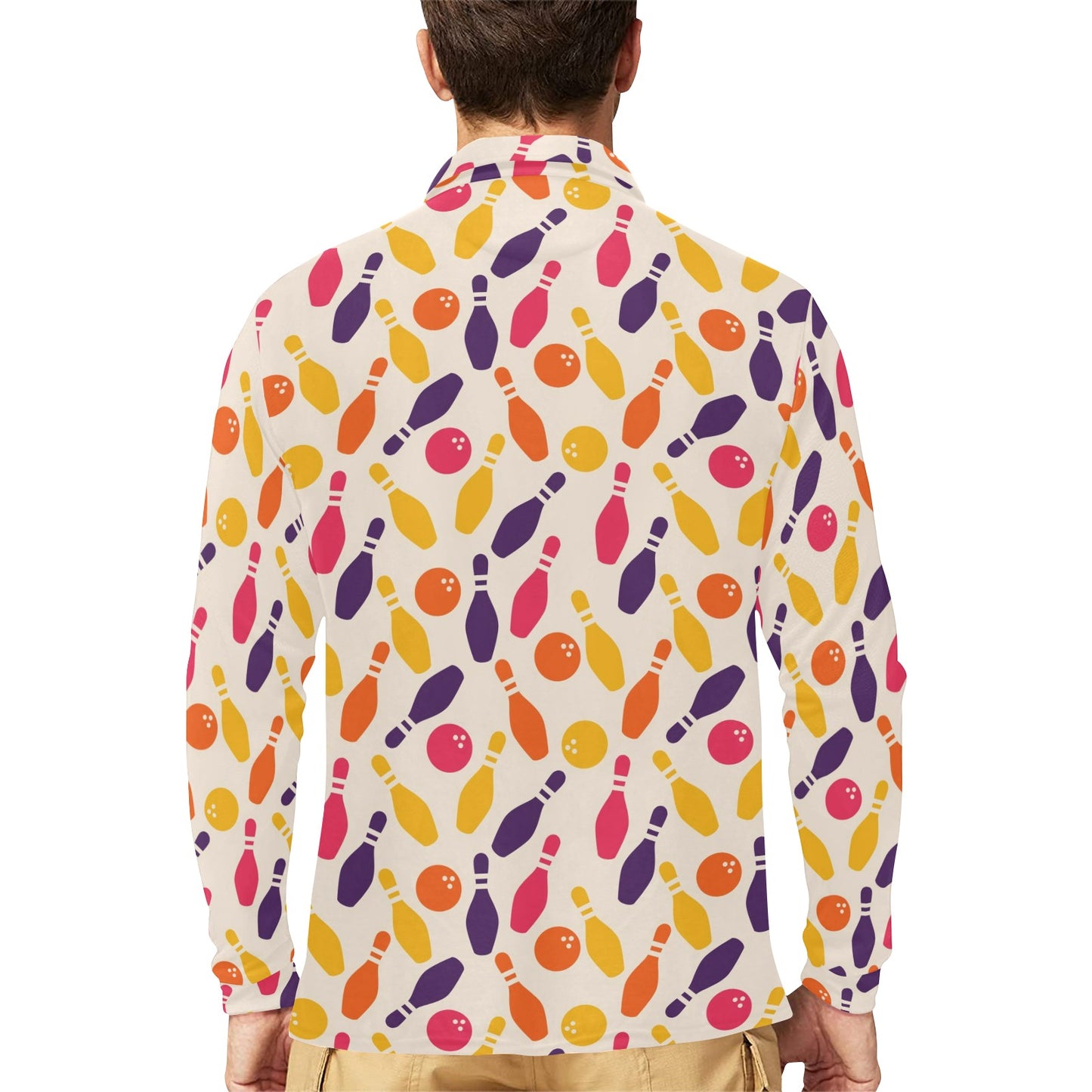 Bowling Pattern Print Design 06 Long Sleeve Polo Shirt For Men's