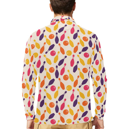 Bowling Pattern Print Design 06 Long Sleeve Polo Shirt For Men's
