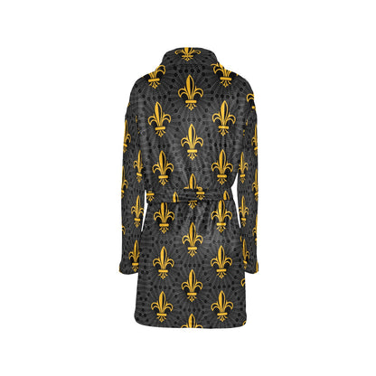 Fleur De Lis Gold Pattern Print Design 01 Women's Fleece Robe