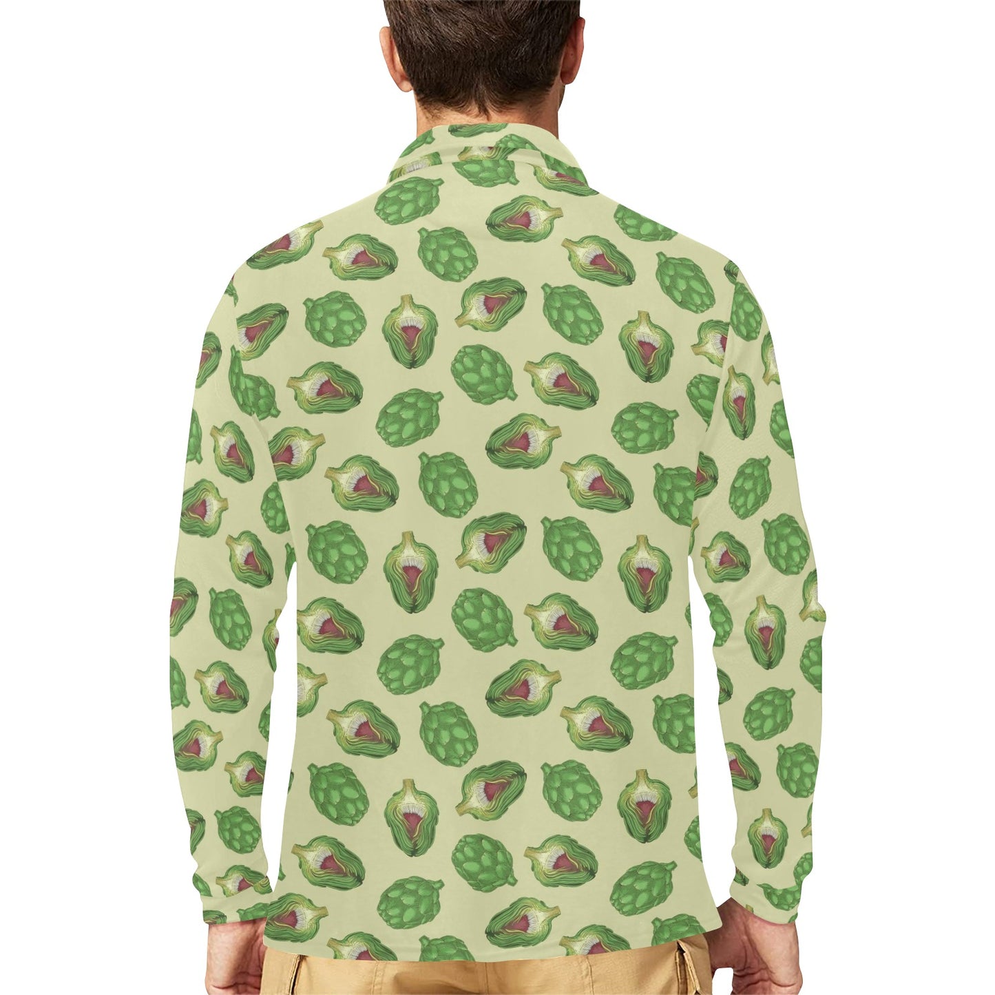 Artichoke Pattern Print Design 03 Long Sleeve Polo Shirt For Men's
