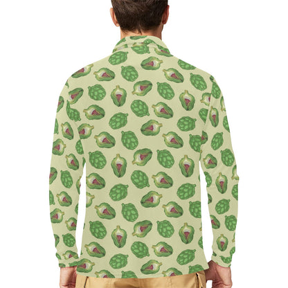 Artichoke Pattern Print Design 03 Long Sleeve Polo Shirt For Men's