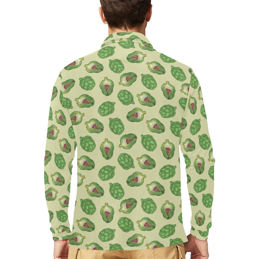 Artichoke Pattern Print Design 03 Long Sleeve Polo Shirt For Men's
