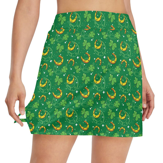 Shamrock With Horse Shoes Print Design LKS305 17" Golf & Pickleball Skort with Pockets