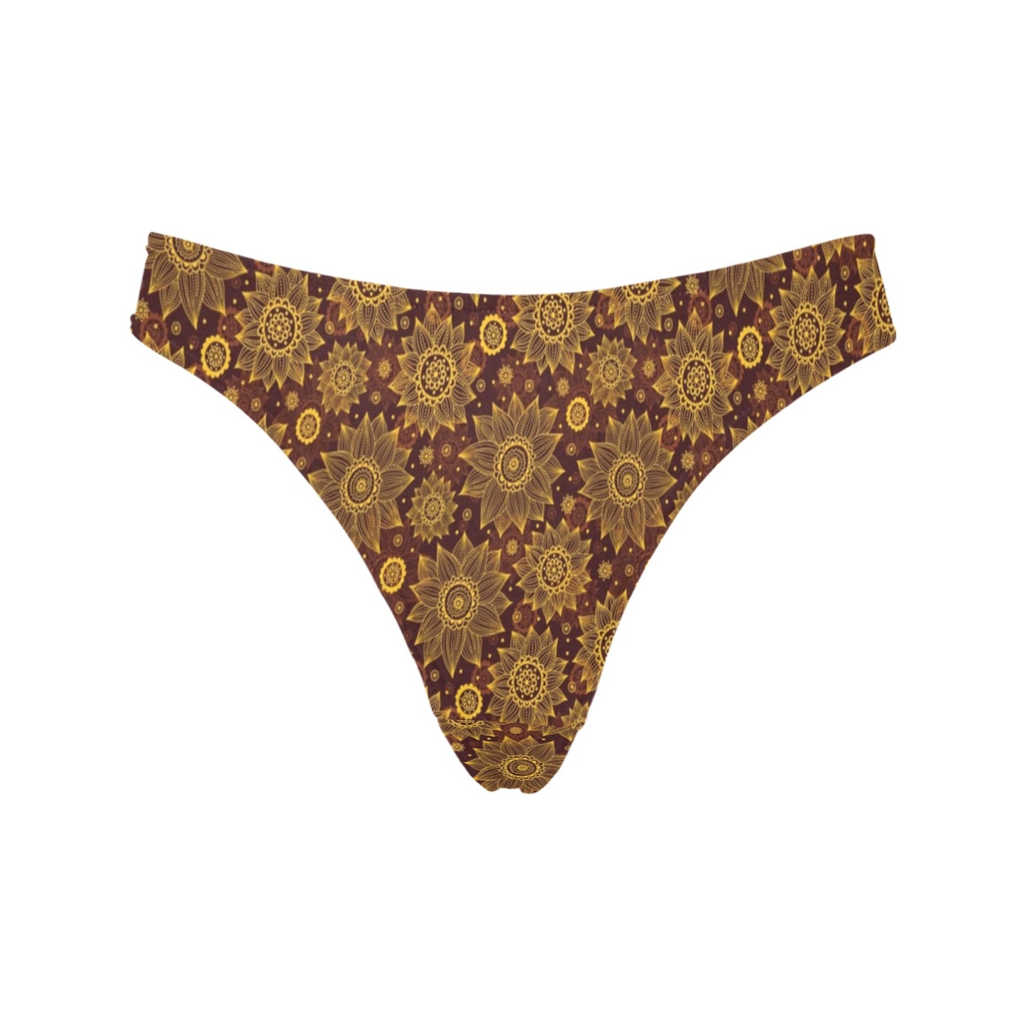 Gold Sunflower Hand Drawn Print Women's Thongs