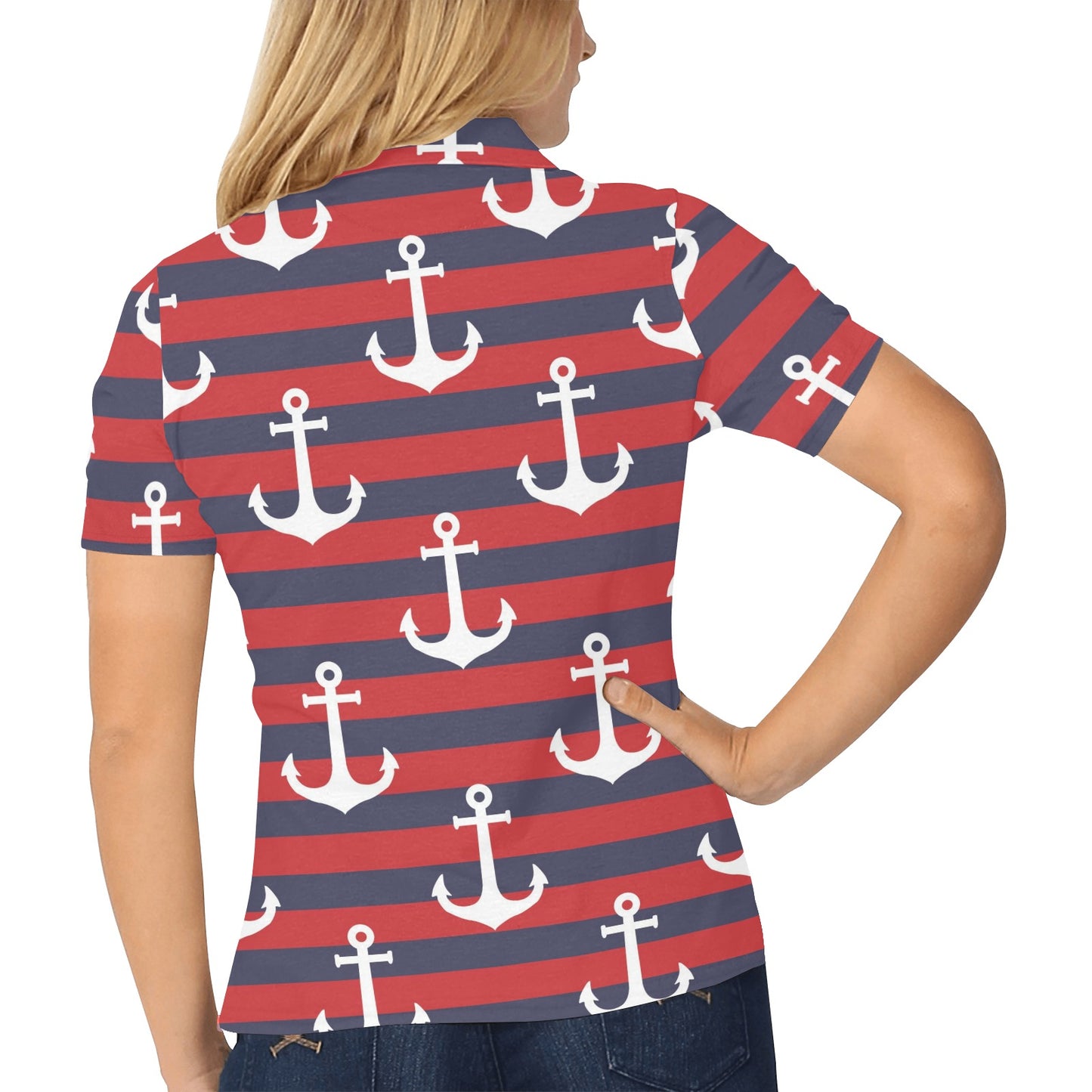 Nautical Pattern Print Design A05 Women's Polo Shirt