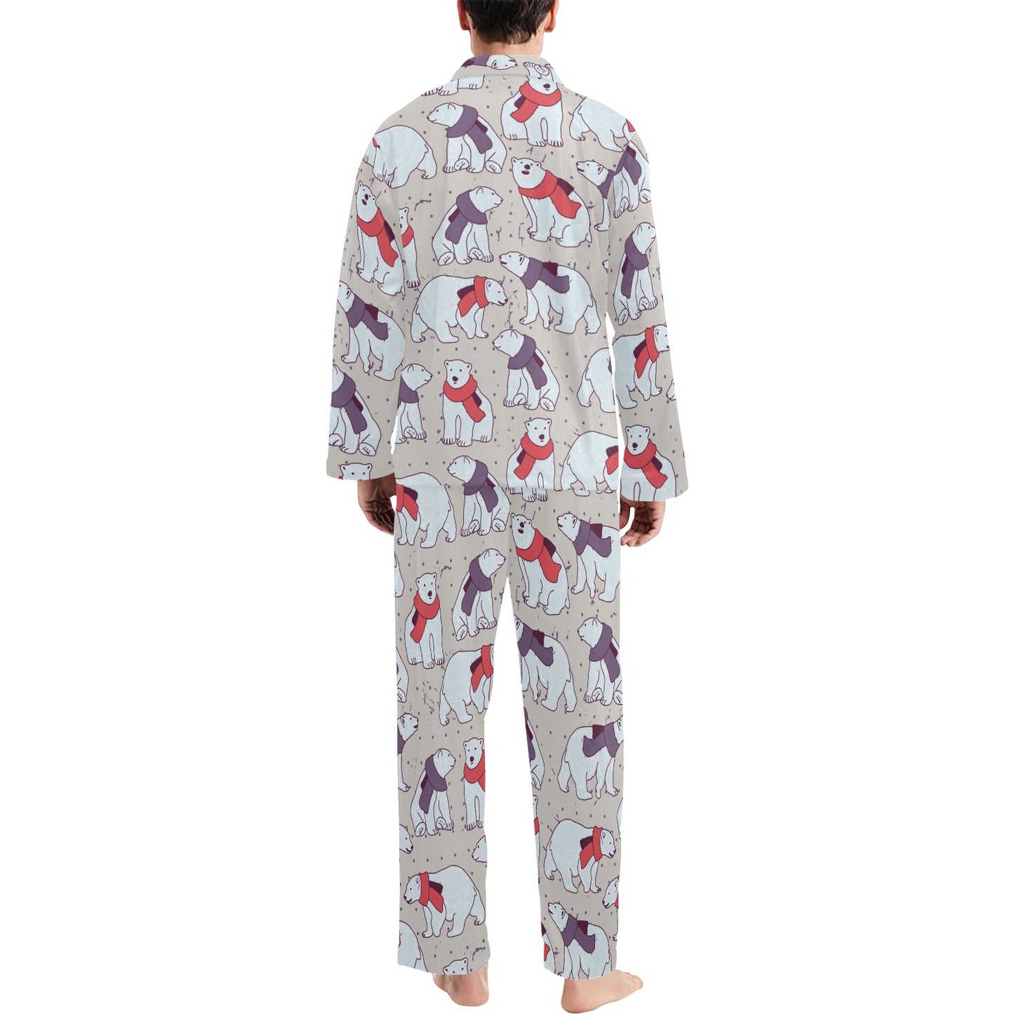 Polar Bear Pattern Print Design PB04 Men's Long Pajama Set