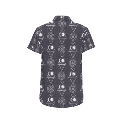 Sun Moon Print Design LKS309 Men Short Sleeve Button Up Shirt