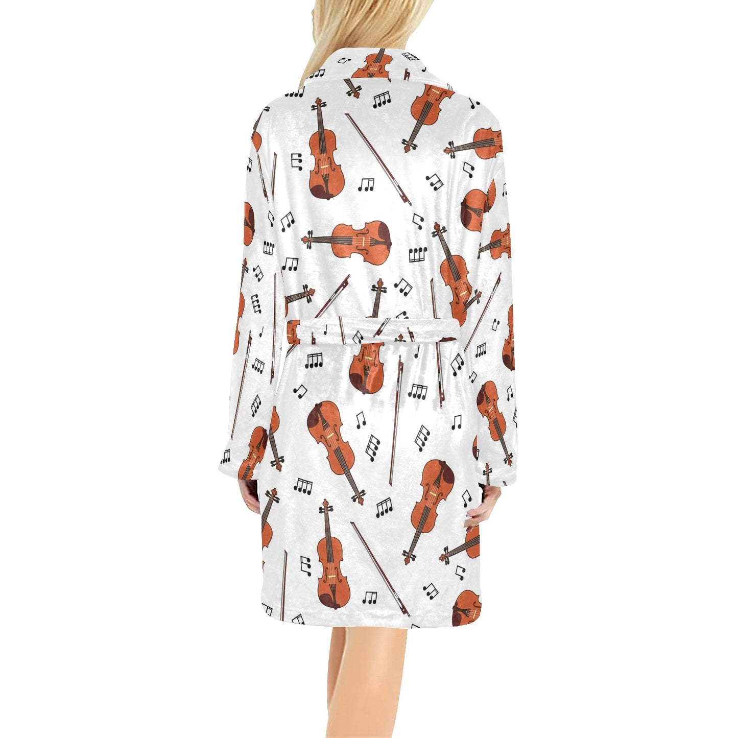 Violin Pattern Print Design 02 Women's Fleece Robe