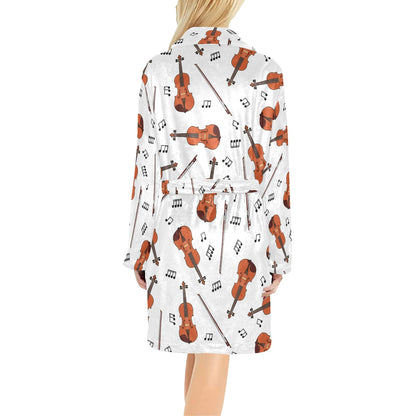 Violin Pattern Print Design 02 Women's Fleece Robe