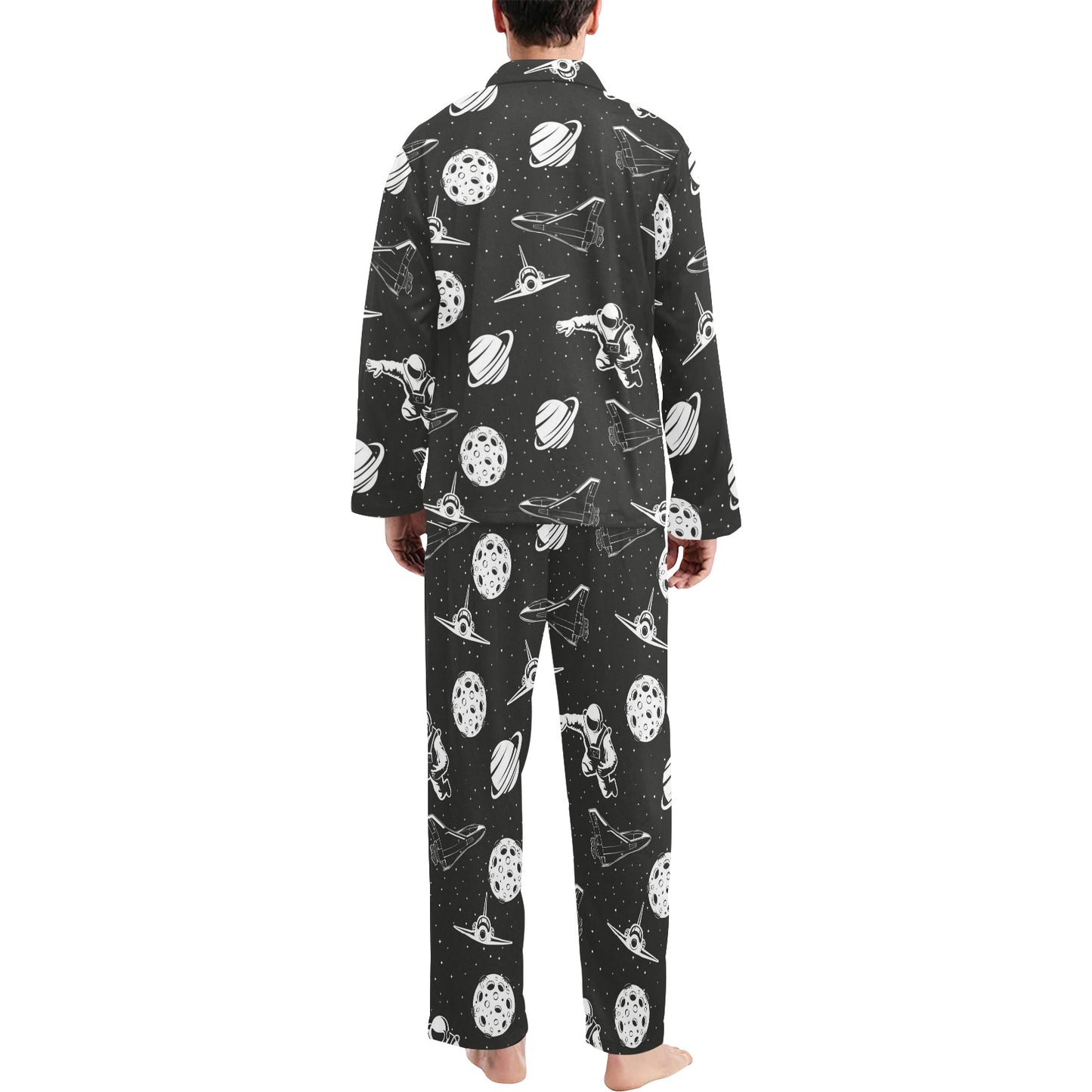 Space Astronauts Print Men's Long Pajama Set