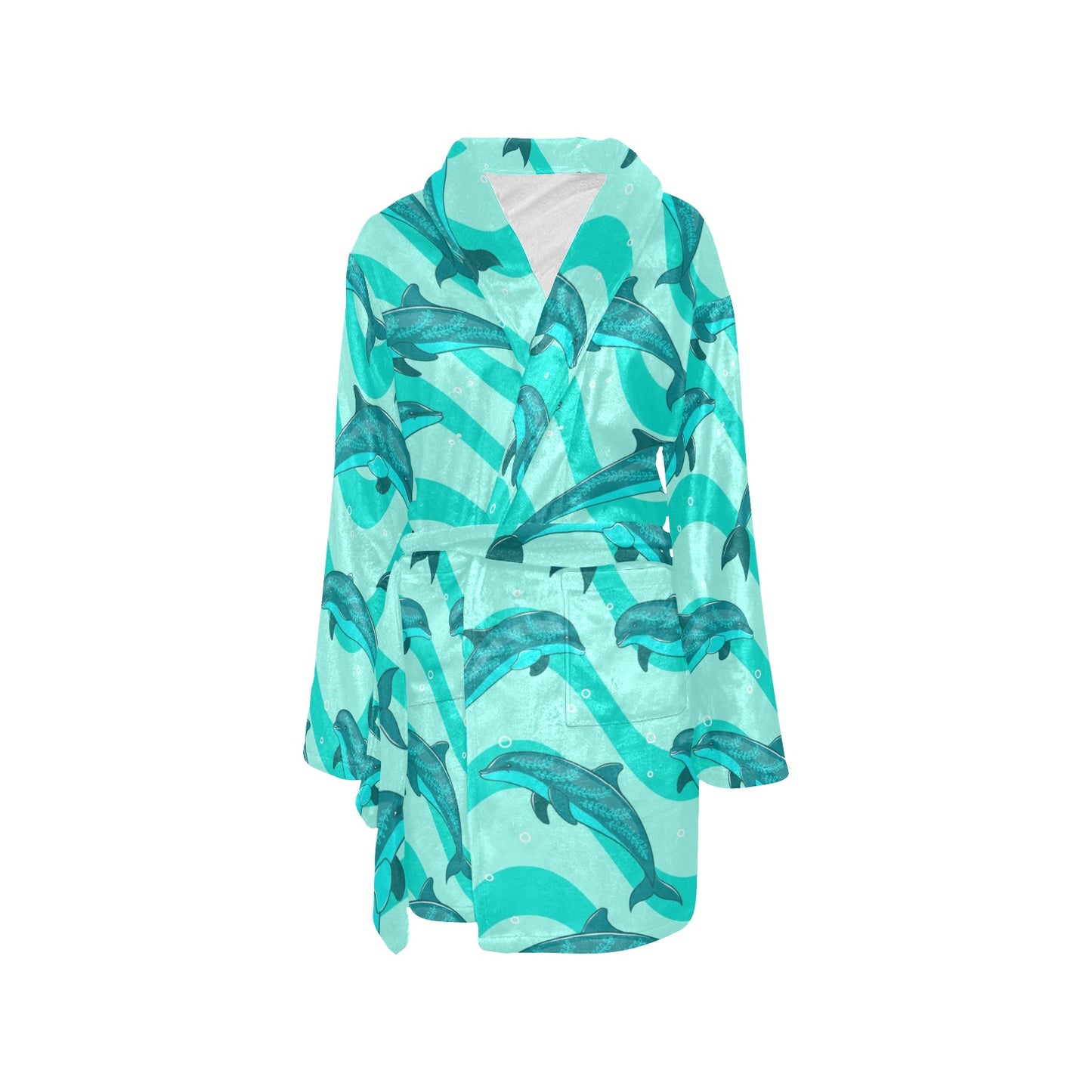 Dolphin Wave Print Women's Fleece Robe