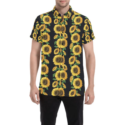 Sunflower Print Design LKS306 Men Short Sleeve Button Up Shirt