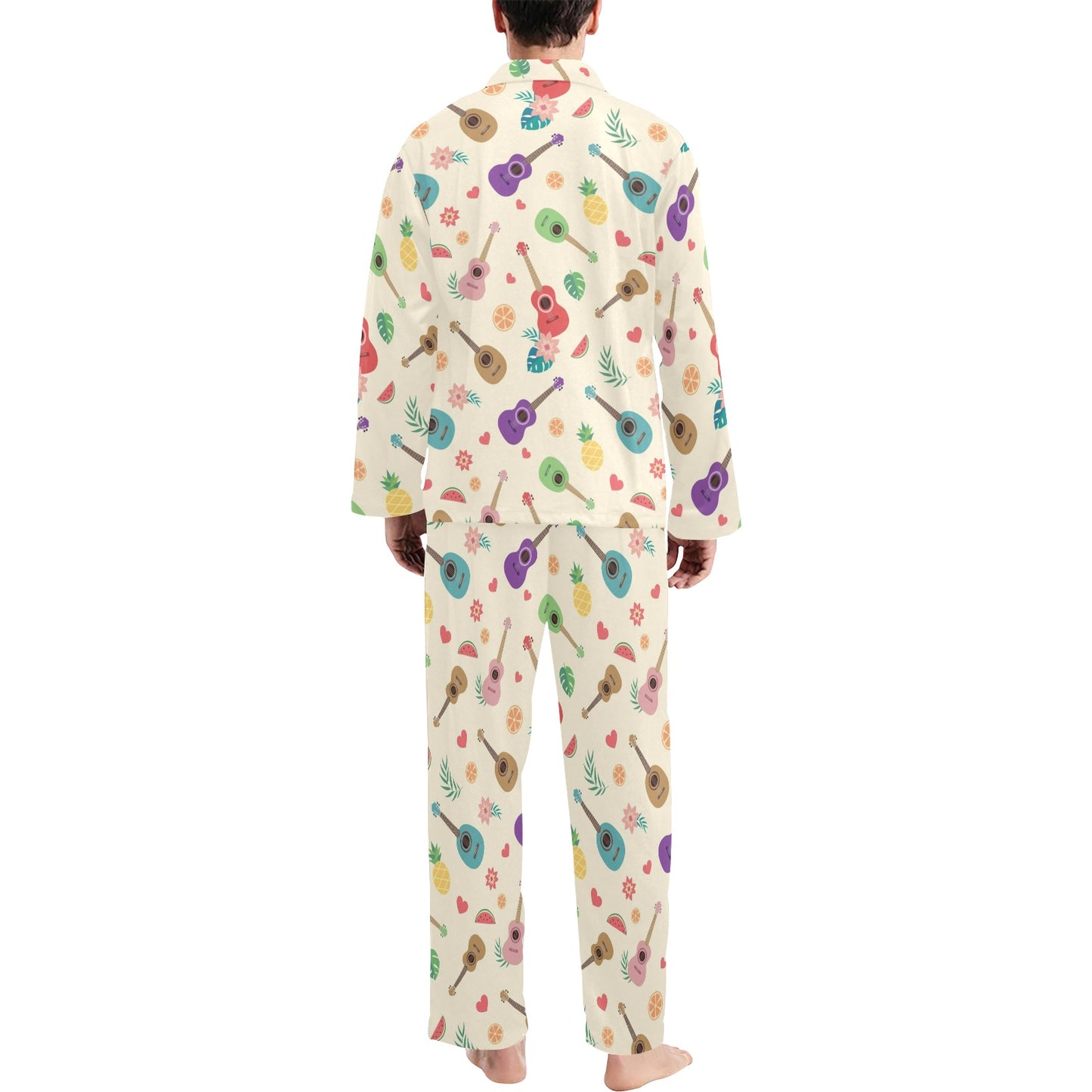 Ukulele Pattern Print Design 01 Men's Long Pajama Set