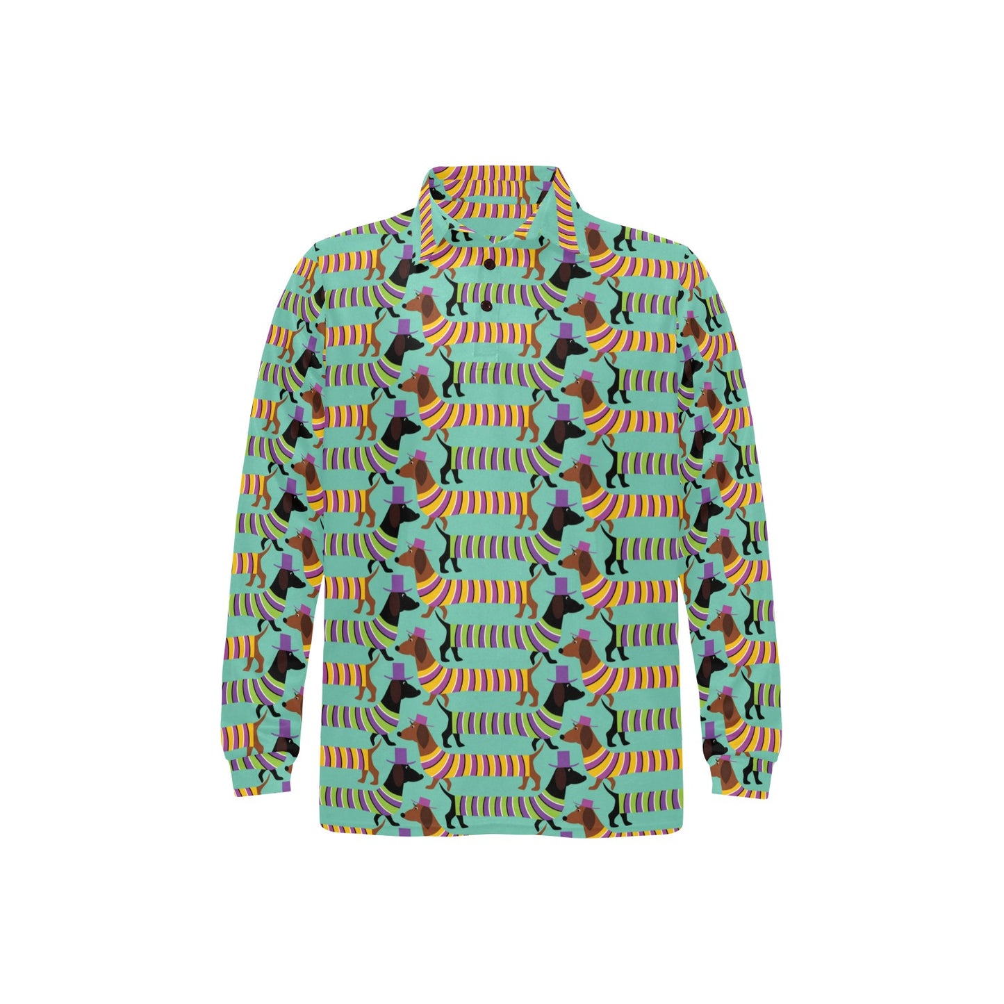 Dachshund Pattern Print Design 05 Long Sleeve Polo Shirt For Men's