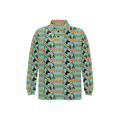 Dachshund Pattern Print Design 05 Long Sleeve Polo Shirt For Men's
