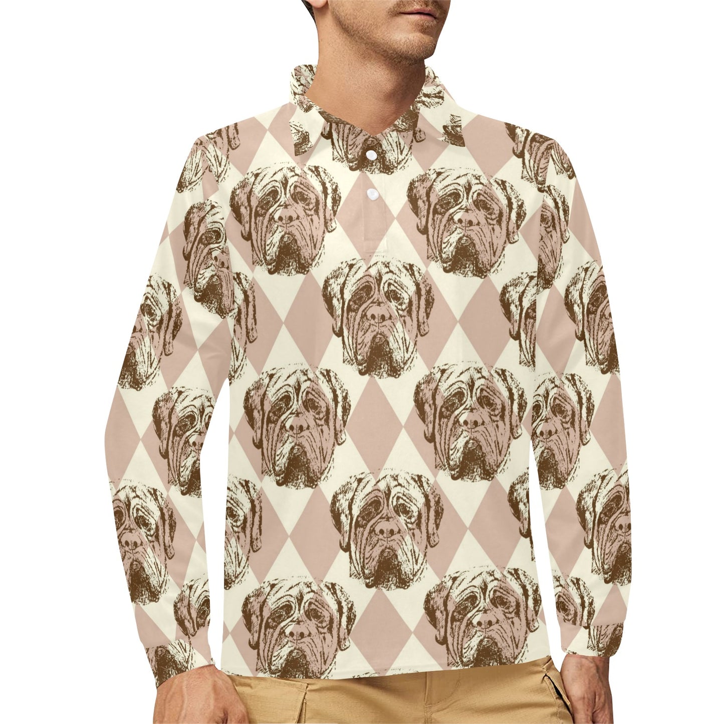 Mastiffs Pattern Print Design 01 Long Sleeve Polo Shirt For Men's