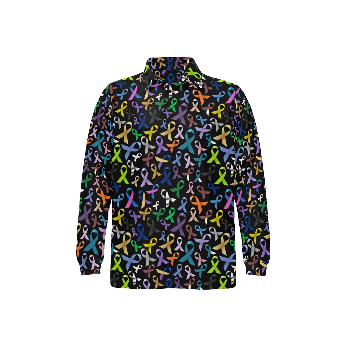 Breast Cancer Awareness Colorful Print Long Sleeve Polo Shirt For Men's