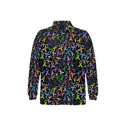 Breast Cancer Awareness Colorful Print Long Sleeve Polo Shirt For Men's