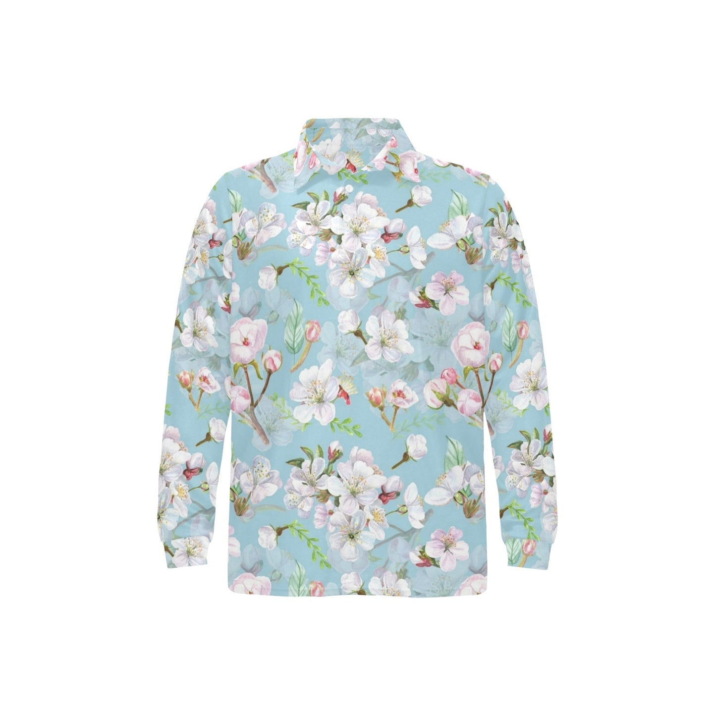 Apple blossom Pattern Print Design AB06 Long Sleeve Polo Shirt For Men's