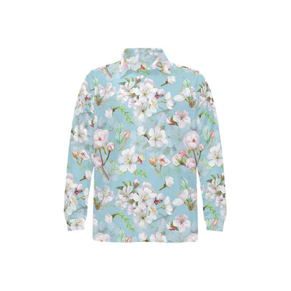 Apple blossom Pattern Print Design AB06 Long Sleeve Polo Shirt For Men's