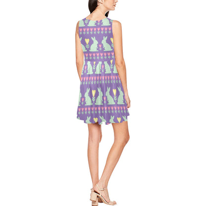 Rabbit Pattern Print Design RB01 Sleeveless Dress