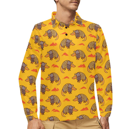 Armadillo Pattern Print Design 03 Long Sleeve Polo Shirt For Men's