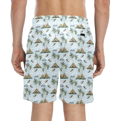 Aloha Hawaii island Design Themed Print Men's Swim Trunks Beach Shorts