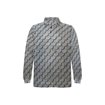 Armor Scales Pattern Print Design 03 Long Sleeve Polo Shirt For Men's