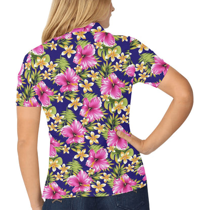 Pink Hibiscus Pattern Print Design HB027 Women's Polo Shirt