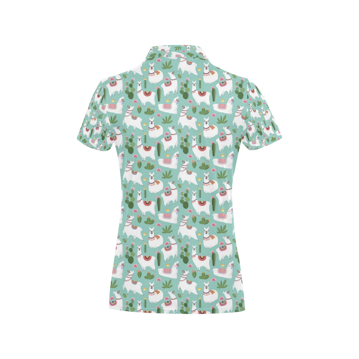 Llama with Cactus Themed Print Women's Polo Shirt