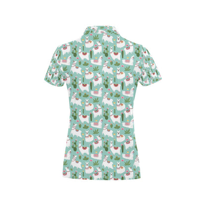 Llama with Cactus Themed Print Women's Polo Shirt