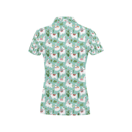 Llama with Cactus Themed Print Women's Polo Shirt