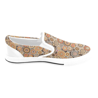 Aboriginal Print Design LKS402 White Slip Ons Canvas Women's Shoes