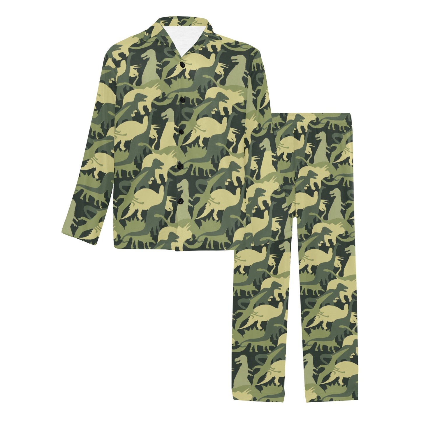 Camouflage Dinosaur Pattern Print Design 03 Men's Long Pajama Set