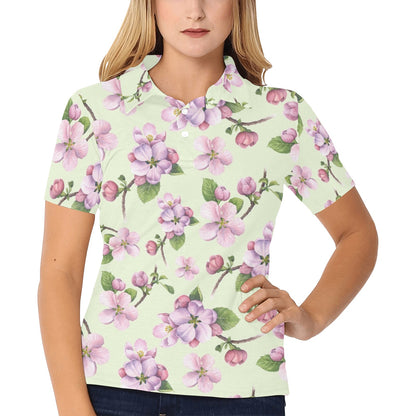 Apple blossom Pattern Print Design AB05 Women's Polo Shirt