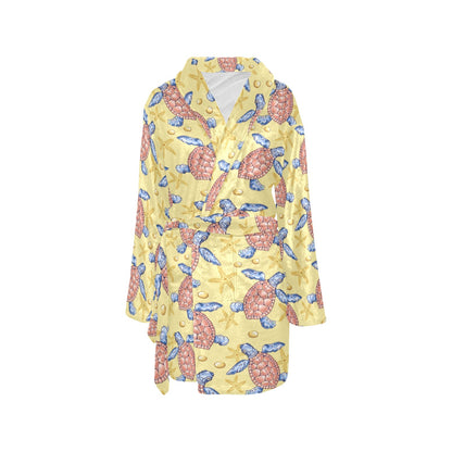 Sea Turtle Pattern Print Design T06 Women's Fleece Robe