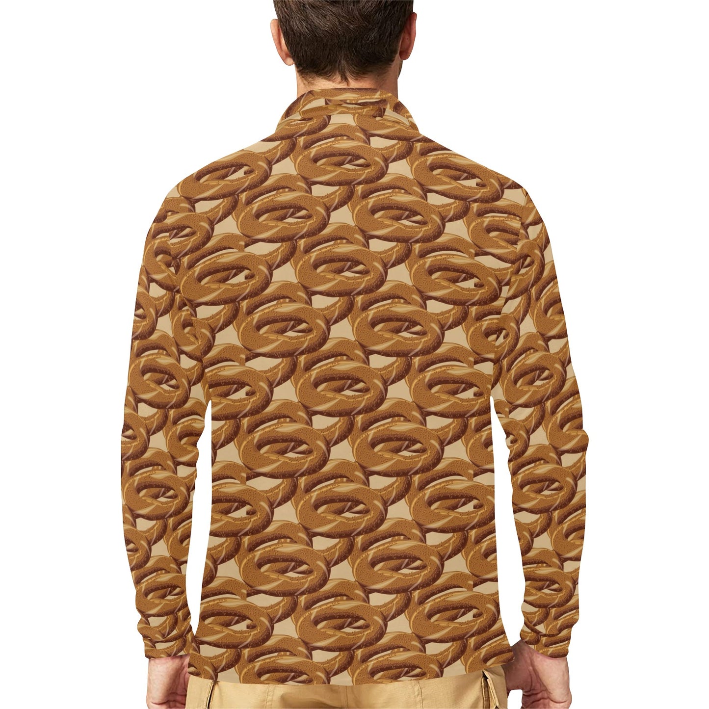 Bagel Pattern Print Design 02 Long Sleeve Polo Shirt For Men's