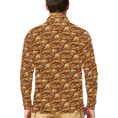 Bagel Pattern Print Design 02 Long Sleeve Polo Shirt For Men's
