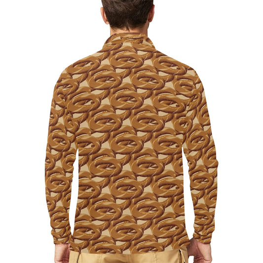 Bagel Pattern Print Design 02 Long Sleeve Polo Shirt For Men's
