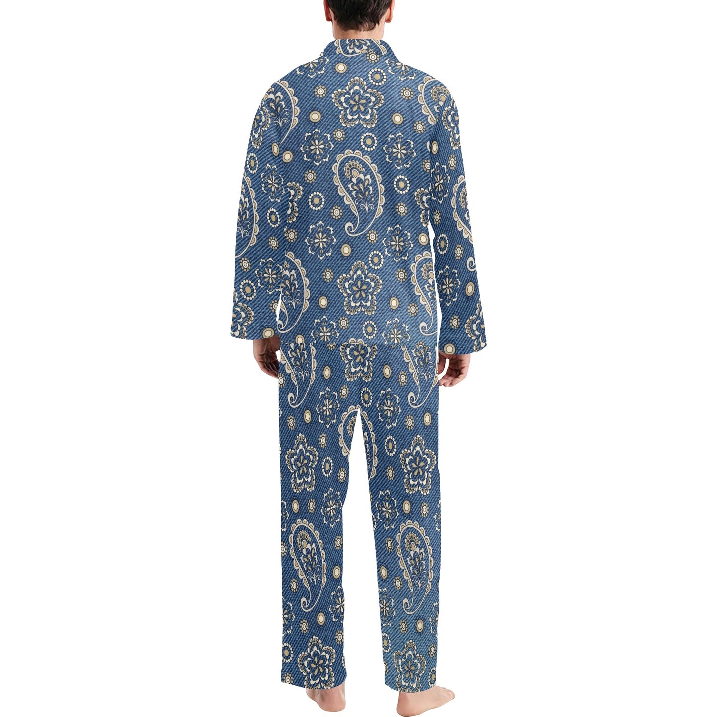 Jean Paisley Pattern Print Design 01 Men's Long Pajama Set
