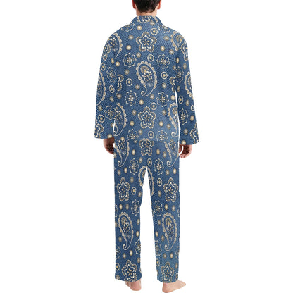 Jean Paisley Pattern Print Design 01 Men's Long Pajama Set