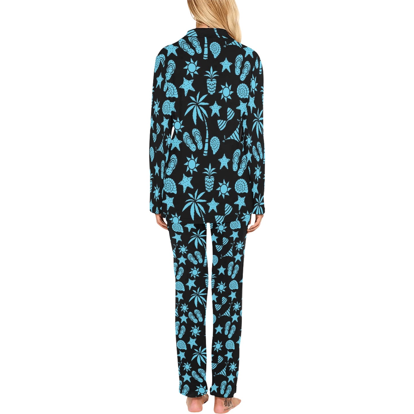 Beach Scene Pattern Print Design 03 Women's Long Pajama Set