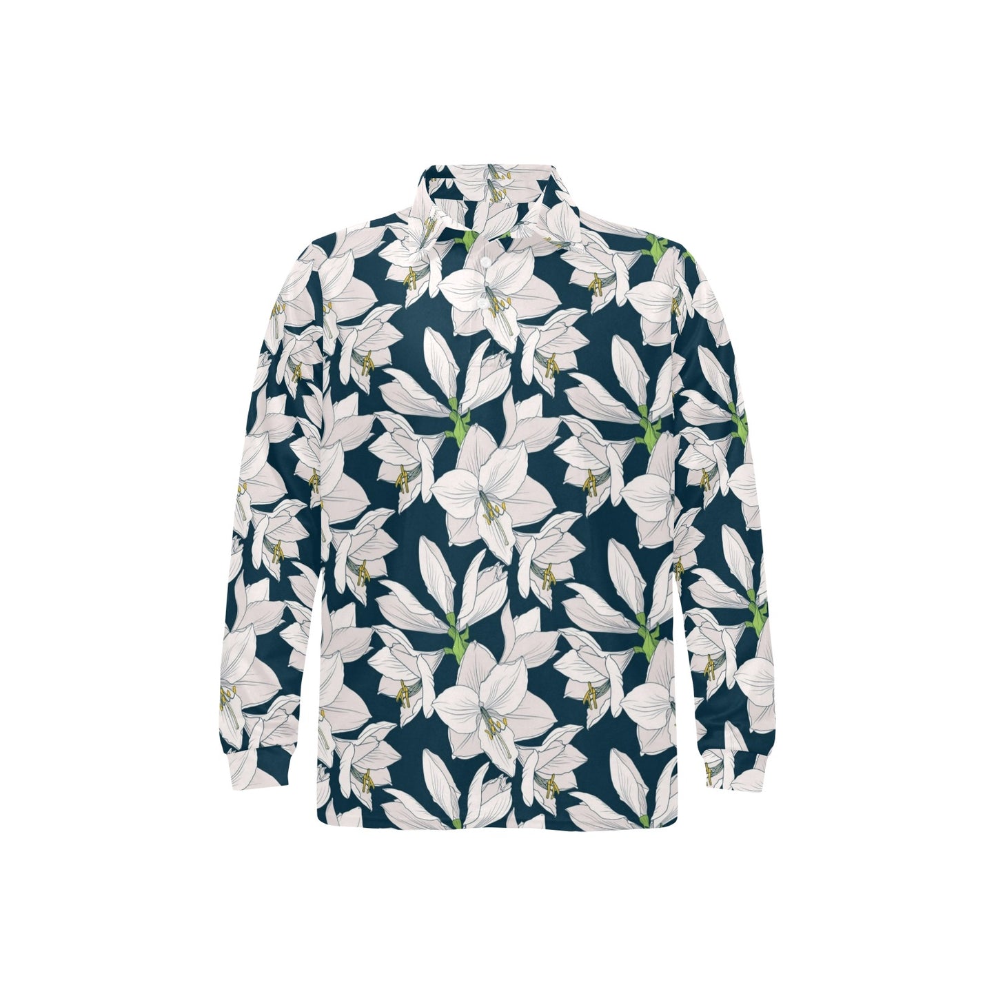 Amaryllis Pattern Print Design AL02 Long Sleeve Polo Shirt For Men's