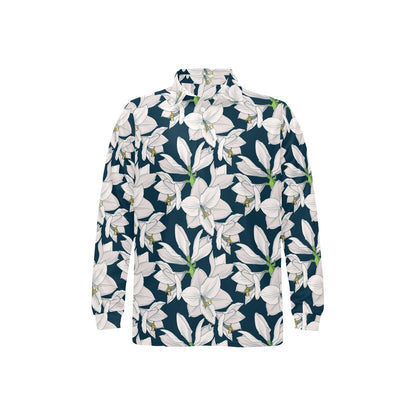 Amaryllis Pattern Print Design AL02 Long Sleeve Polo Shirt For Men's