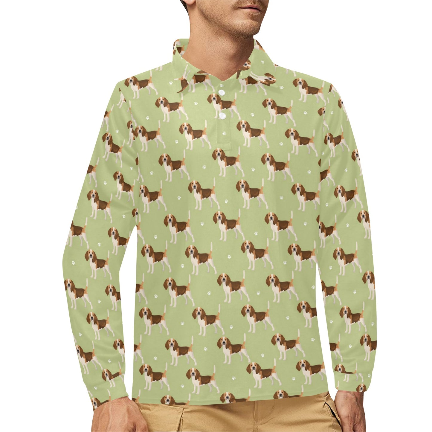Beagle Pattern Print Design 07 Long Sleeve Polo Shirt For Men's