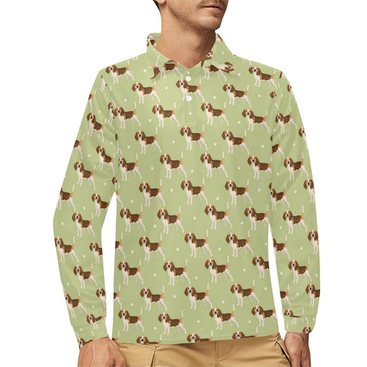 Beagle Pattern Print Design 07 Long Sleeve Polo Shirt For Men's