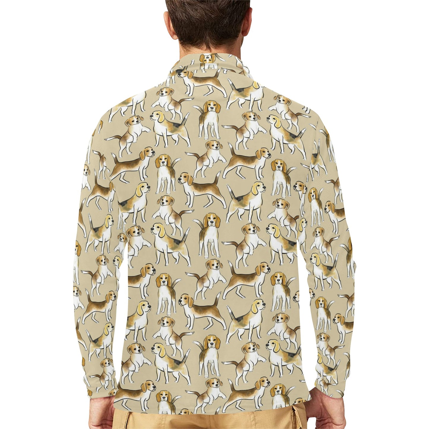 Beagle Pattern Print Design 04 Long Sleeve Polo Shirt For Men's
